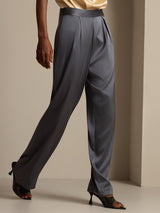 [Dark Gray] SilkSilky-CA 19Momme Stretch Silk Charmeuse Women's Pants 006