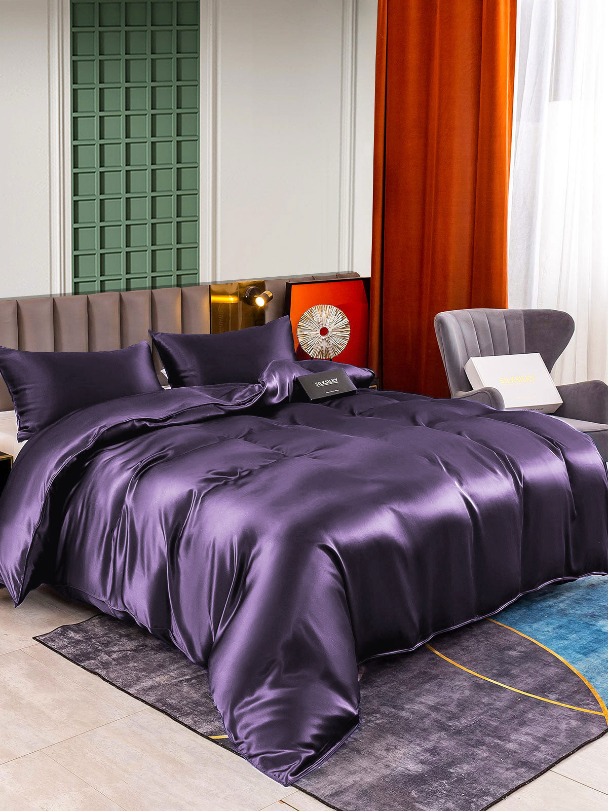 [Deep Purple] SilkSilky-CA 22Momme Pure Silk Bedding Set 002,