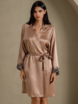 [Brown] SilkSilky-CA 3/4 Sleeve Women's Robe 001