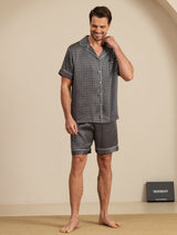 [Black Ginkgo] SilkSilky-CA Short Sleeve Notch Collar Men's Pajamas 003