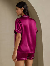 [Fuchsia] SilkSilky-CA Short Sleeve Lapel Collar Women's Pajamas 002