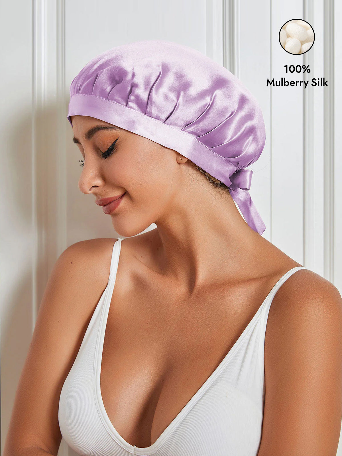 [Lavender] SilkSilky-CA Pure Silk Sleep Cap 001