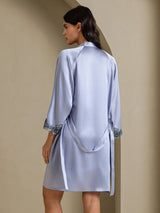 [Steel Blue] SilkSilky-CA 3/4 Sleeve V Neck Nightgown&Robe Set 002