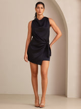 [Black] SilkSilky-CA Sleeveless Cowl Neck Dress 001