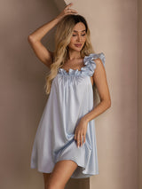 [Grayish Blue] SilkSilky-CA Sleeveless Square Neck Nightgown 006