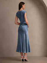 [Real Teal] SilkSilky-CA Cap Sleeve Dress 002