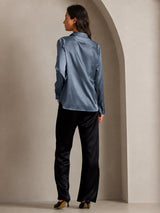 [Real Teal] SilkSilky-CA Long Sleeve Lapel Collar Women's Shirt 004