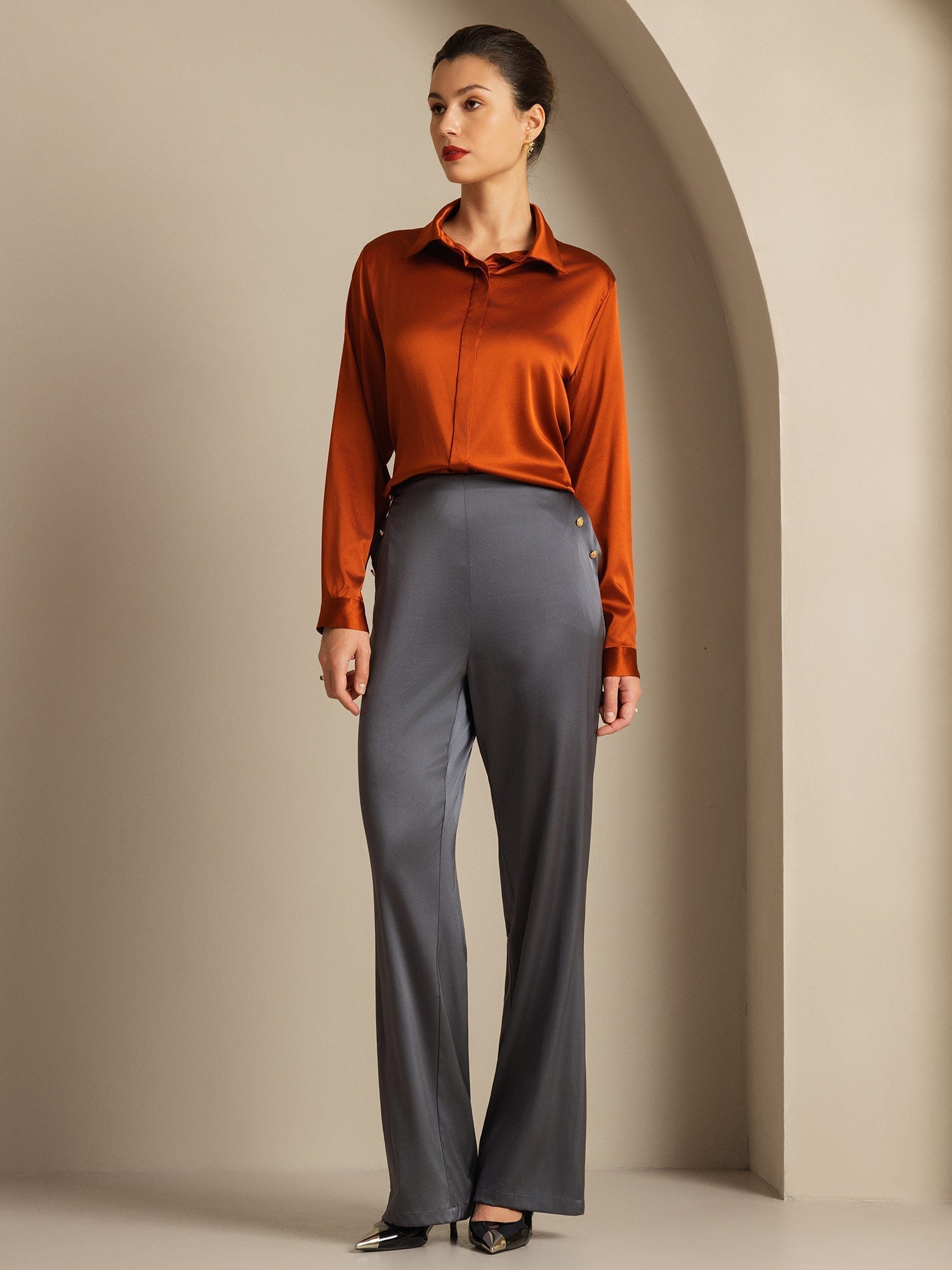 [Dark Gray] SilkSilky-CA 19Momme Silk Womens Pants 007,