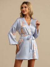 [Light Blue] SilkSilky-CA 3/4 Sleeve Women's Robe 001