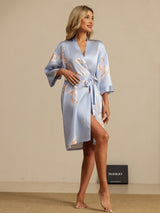 [Light Blue] SilkSilky-CA 3/4 Sleeve Women's Robe 006