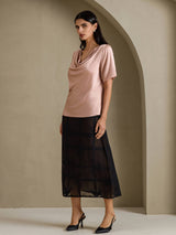 [Tuscany] SilkSilky-CA Short Sleeve Cowl Neck Women's Blouse 006