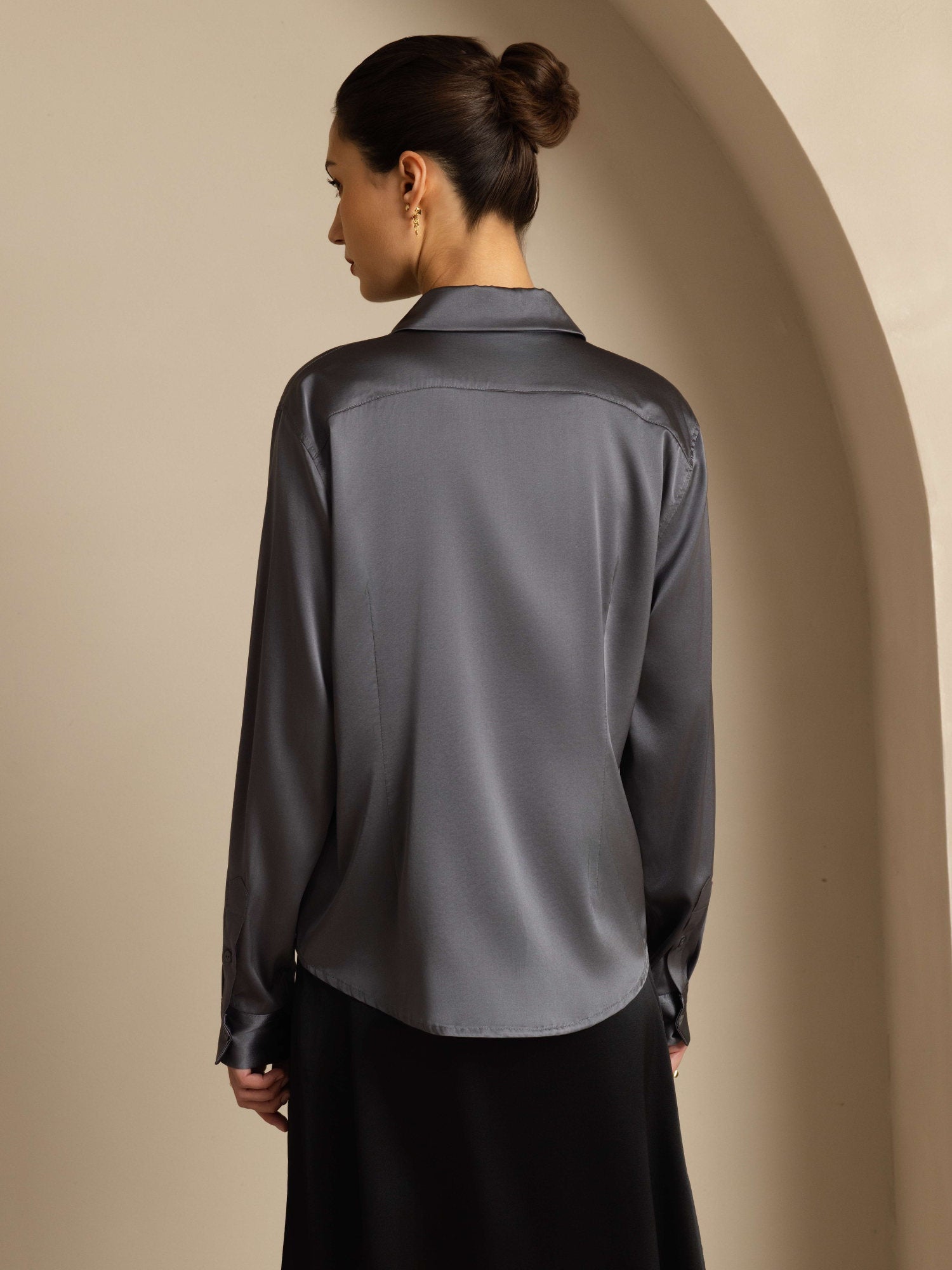 [Dark Gray] SilkSilky-CA Long Sleeve Lapel Collar Women's Shirt 002