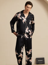 [Black] SilkSilky-CA Long Sleeve Lapel Collar Men's Pajamas 004