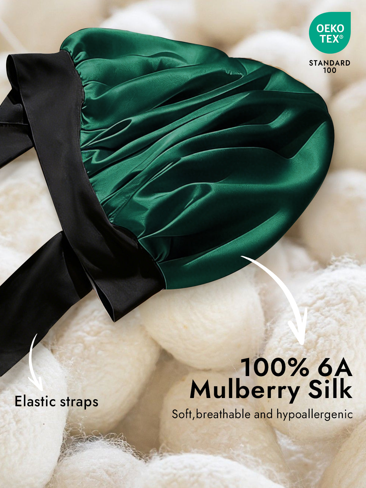 [Dark Green] SilkSilky-CA Pure Silk Sleep Cap 002
