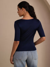 [Dark Blue] SilkSilky-CA Half Sleeve Women's T-Shirt 002