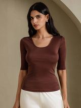 [Coffee] SilkSilky-CA Half Sleeve Women's T-Shirt 003