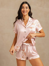 [Pink] SilkSilky-CA Short Sleeve Lapel Collar Women's Pajamas 006