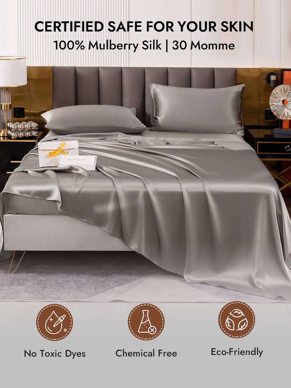 [Gray] SilkSilky-CA 30Momme Pure Silk Pillowcase 007