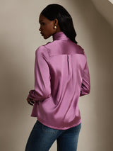 [Deep Purple] SilkSilky-CA Long Sleeve High Neck Blouse 002