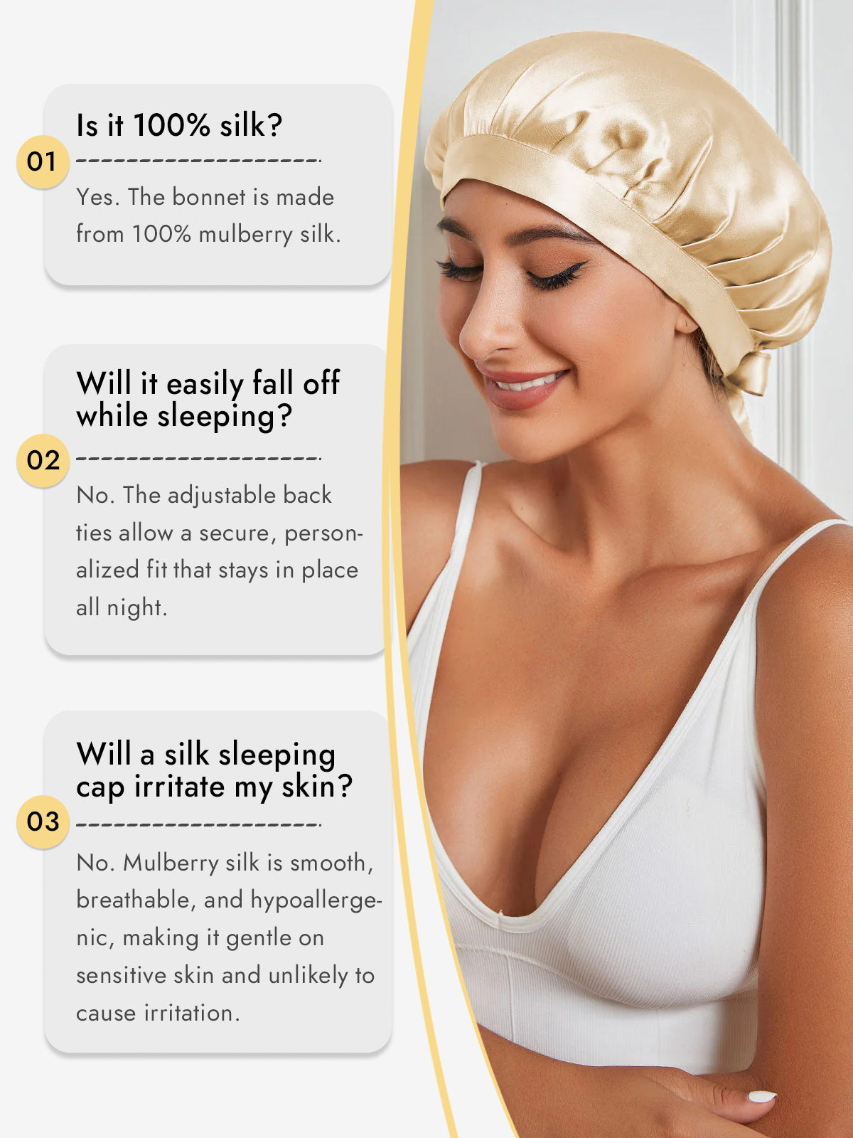 [Champagne] SilkSilky-CA Pure Silk Sleep Cap 006