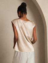[Beige] SilkSilky-CA Cap Sleeve Round Neck Women's T-Shirt 002