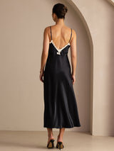 [Black] SilkSilky-CA Spaghetti Strap V Neck Dress 002