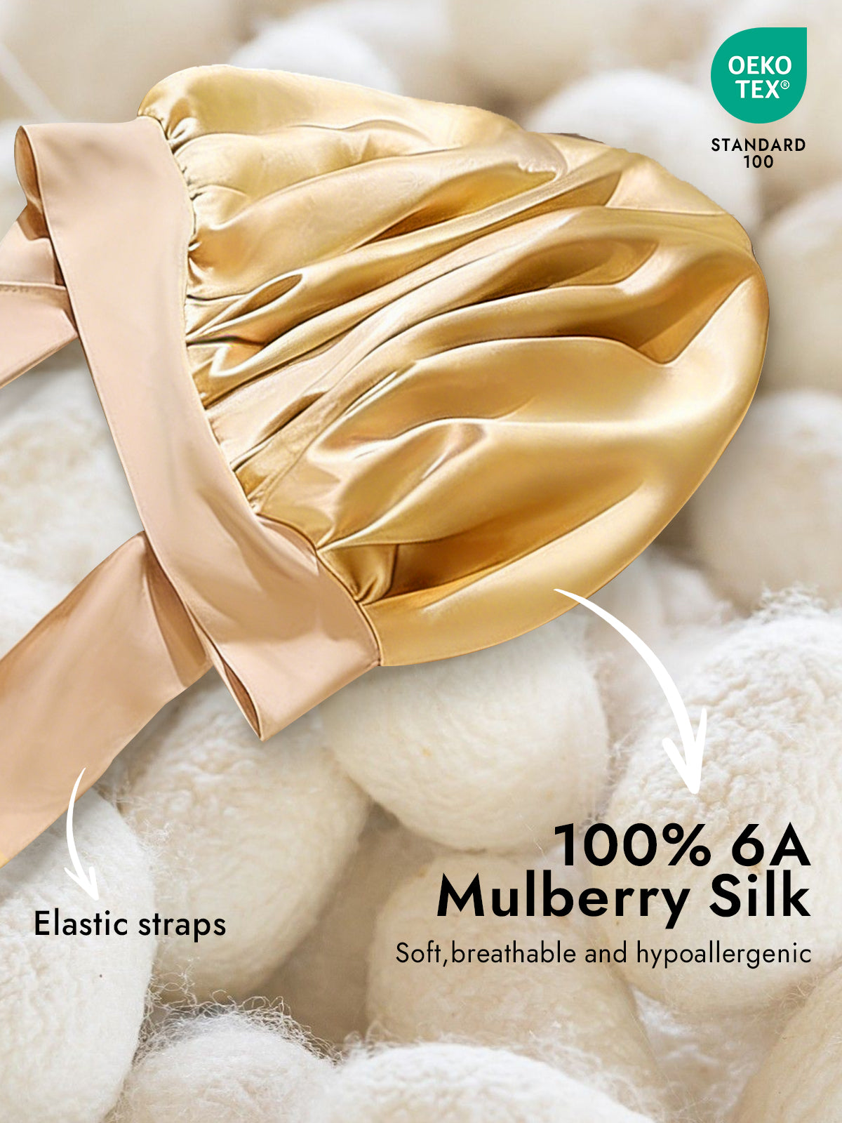 [Champagne] SilkSilky-CA Pure Silk Sleep Cap 002
