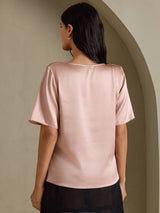 [Tuscany] SilkSilky-CA Short Sleeve Cowl Neck Women's Blouse 002