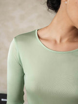 [Green] SilkSilky-CA Silk Jersey Long Sleeve Round Neck Women's Long Johns 005