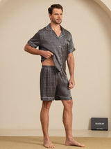 [Black Ginkgo] SilkSilky-CA Short Sleeve Notch Collar Men's Pajamas 006
