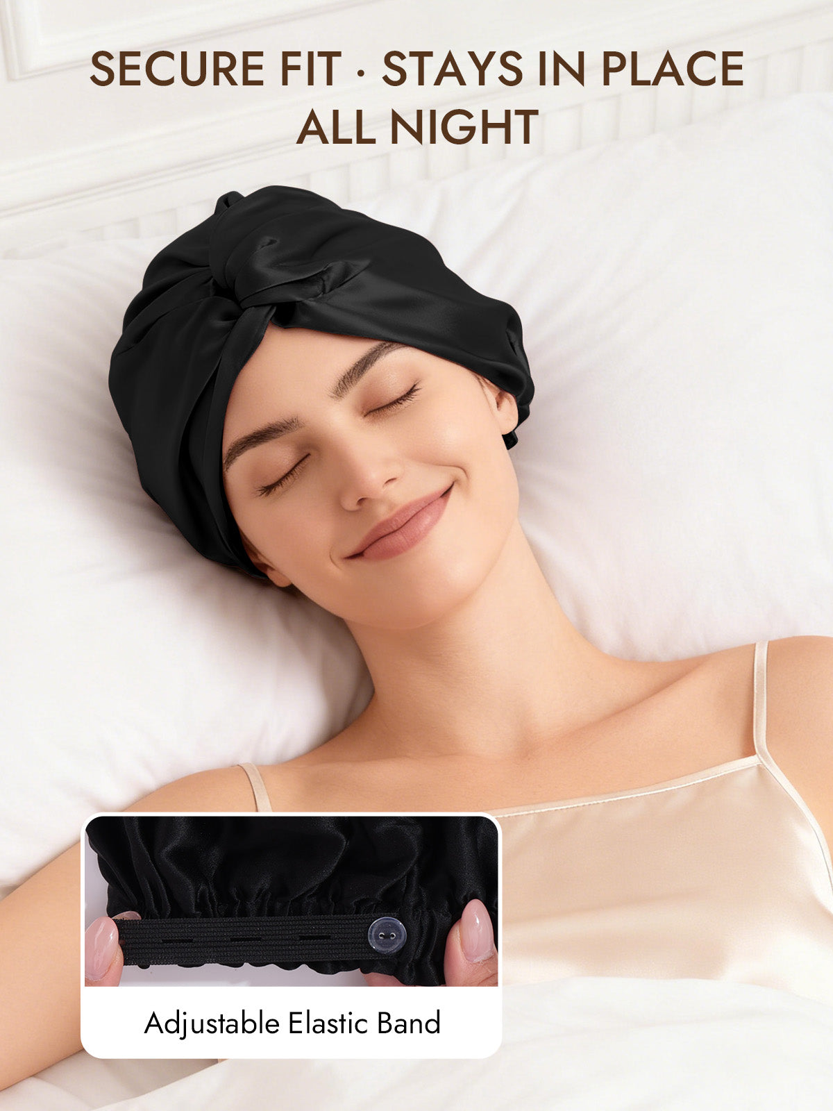 [Black] SilkSilky-CA 22Momme Pure Silk Sleep Cap 004