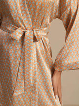 [Yellow Heart Geo] SilkSilky-CA Long Sleeve Women's Robe 004