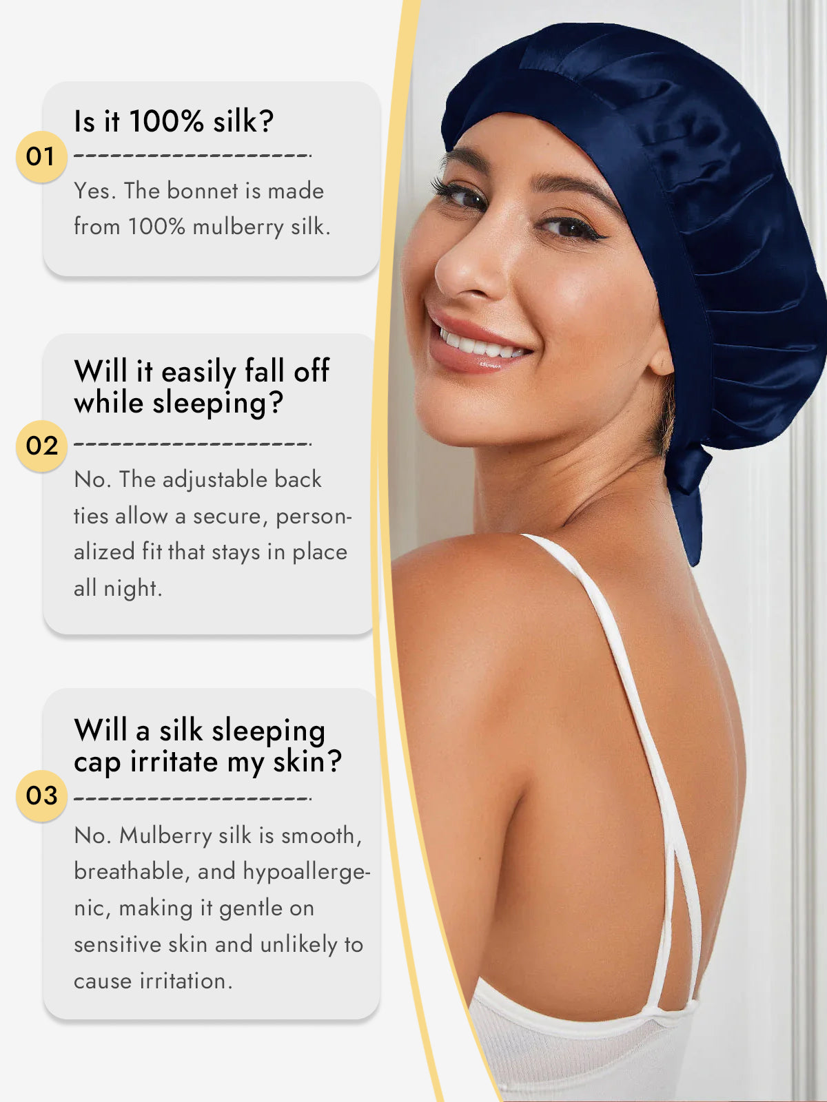 [Dark Blue] SilkSilky-CA Pure Silk Sleep Cap 006