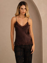 [Brown] SilkSilky-CA Spaghetti Strap V Neck Camisole 001