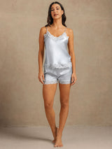 [Grayish Blue] SilkSilky-CA Spaghetti Strap V Neck Camisole Set 006