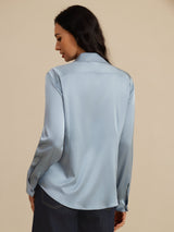 [Grayish Blue] SilkSilky-CA Long Sleeve Lapel Collar Women's Shirt 002