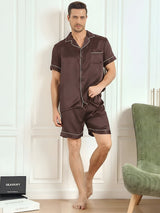 [Coffee] SilkSilky-CA Short Sleeve Notch Collar Men's Pajamas 004