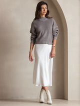 [White] SilkSilky-CA Spaghetti Strap V Neck Dress 006