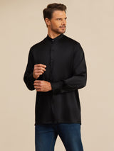 [Black] SilkSilky-CA Long Sleeve Stand Collar Men''s Shirt 005