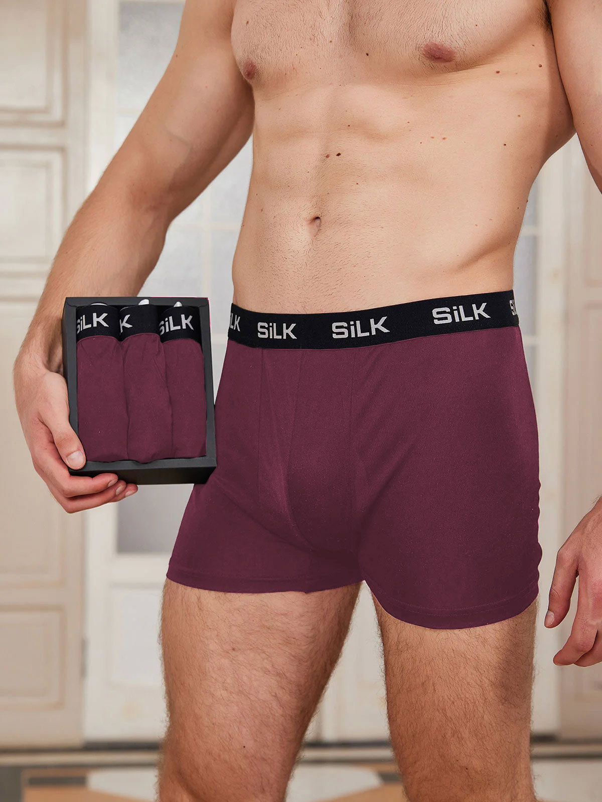 3Pcs Men‘s Ultra Soft Comfy Pure Silk Boxer Underwear