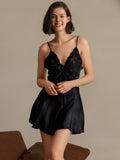 SilkSilky-CA Pure Silk Deep V Neck Dress Black 004