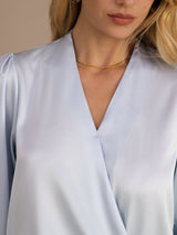 [Light Blue] SilkSilky-CA Long Sleeve Wrap Women's Blouse 005