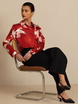 [Wine] SilkSilky-CA Long Sleeve Lapel Collar Women's Shirt 007
