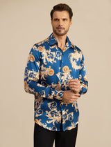 [Navy Dragon] SilkSilky-CA Long Sleeve Lapel Collar Men's Shirt 004