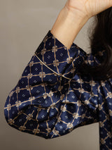 [Navy Chain] SilkSilky-CA Long Sleeve Lapel Collar Women's Pajamas 007