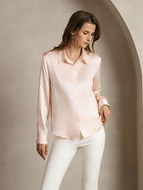 [Light Pink] SilkSilky-CA Long Sleeve Lapel Collar Women's Shirt 006