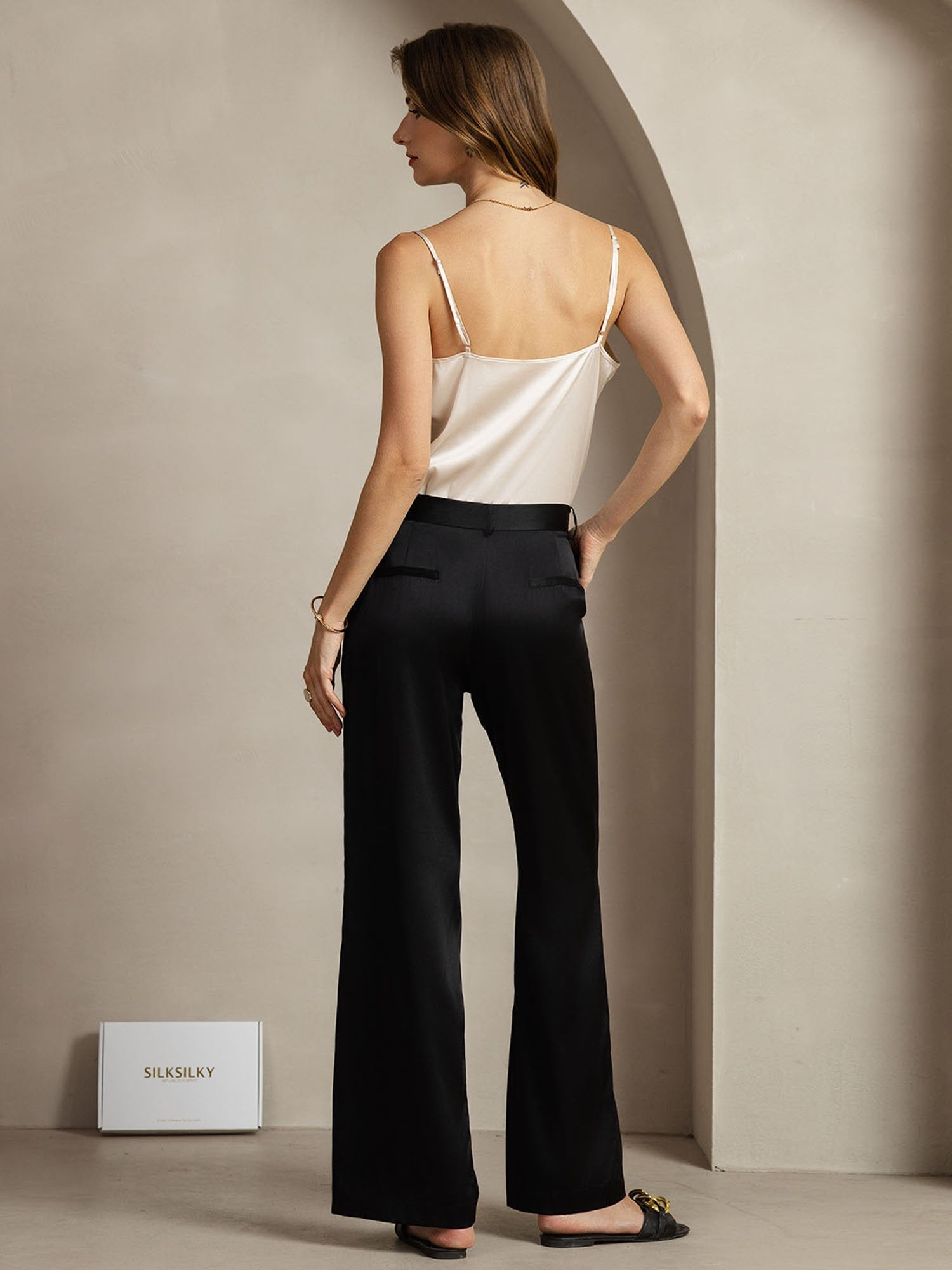 [Black] SilkSilky-CA 19Momme Silk Womens Pants 006