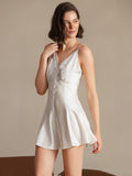 SilkSilky-CA Pure Silk Deep V Neck Dress White 005