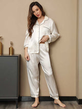 [White] SilkSilky-CA Long Sleeve Lapel Collar Women's Pajamas 003