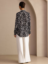 [Black Speckle] SilkSilky-CA Long Sleeve Lapel Collar Blouse 002